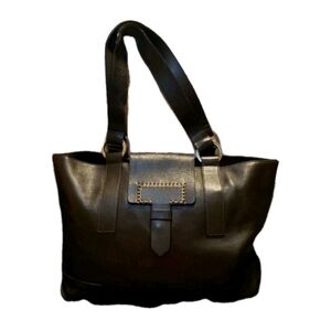 Falor Dk Brown Italian Leather Tote Bag Butter Soft  Suede Lining Double Handle